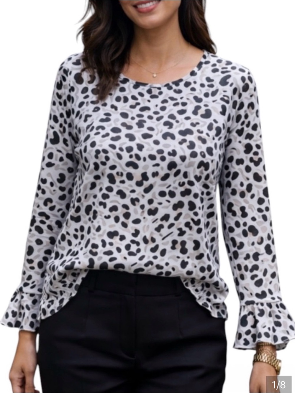 LOFT Black and White Leopard Print Long Sleeve Blouse